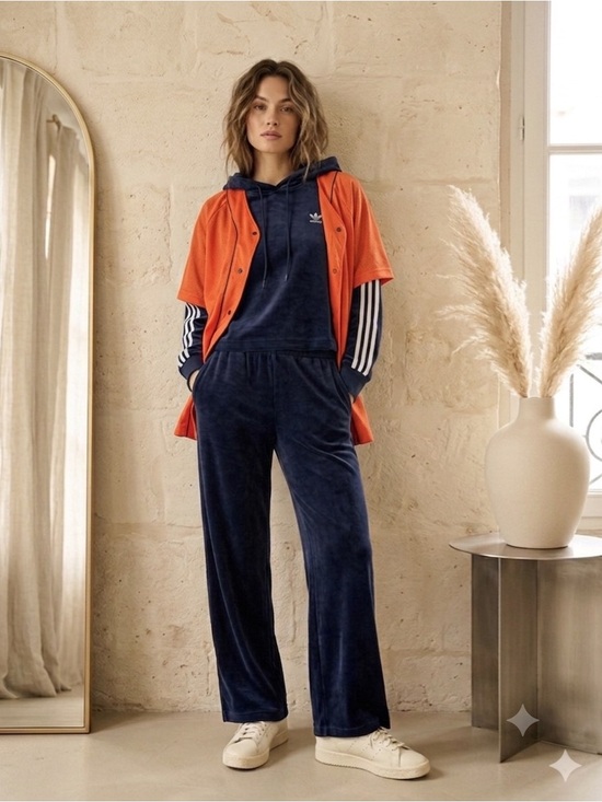adidas Tops - adidas Velour Cropped Hoodie Blue 90s Retro L + Bonus Top